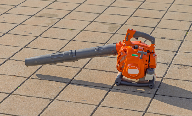 leaf blower on concrete